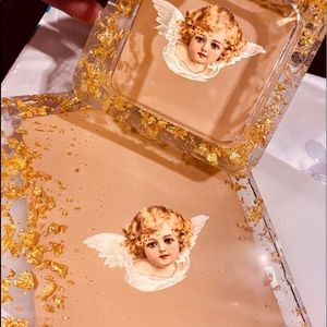 Handmade Gold Cherub Ashtray / Trinket Tray Set